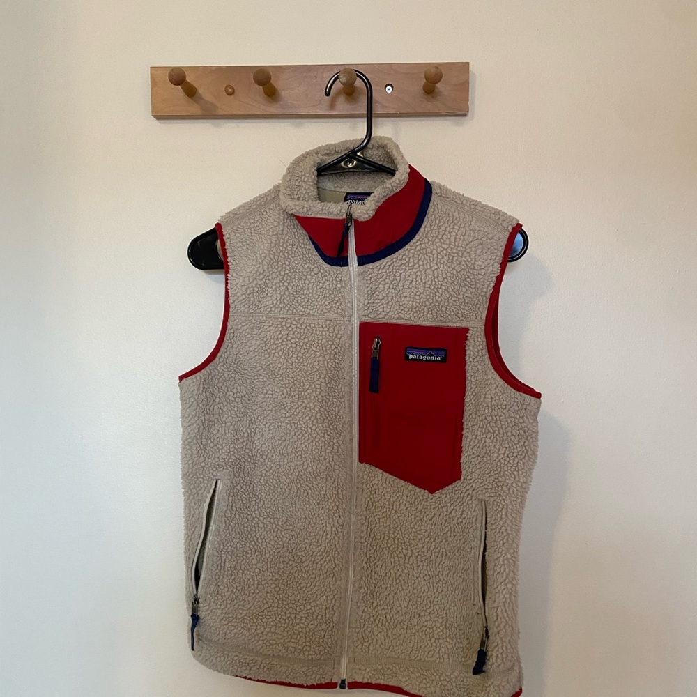 Patagonia Cream and Red Fleece Vest